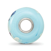 Ster.Silver Reflections Blue Hand Painted Snowman Fenton Glass Bead